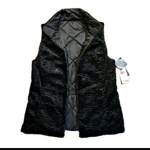NWT Lauren Ralph Lauren Reversible Vest Womens Size Small Quilted Fur Black $180